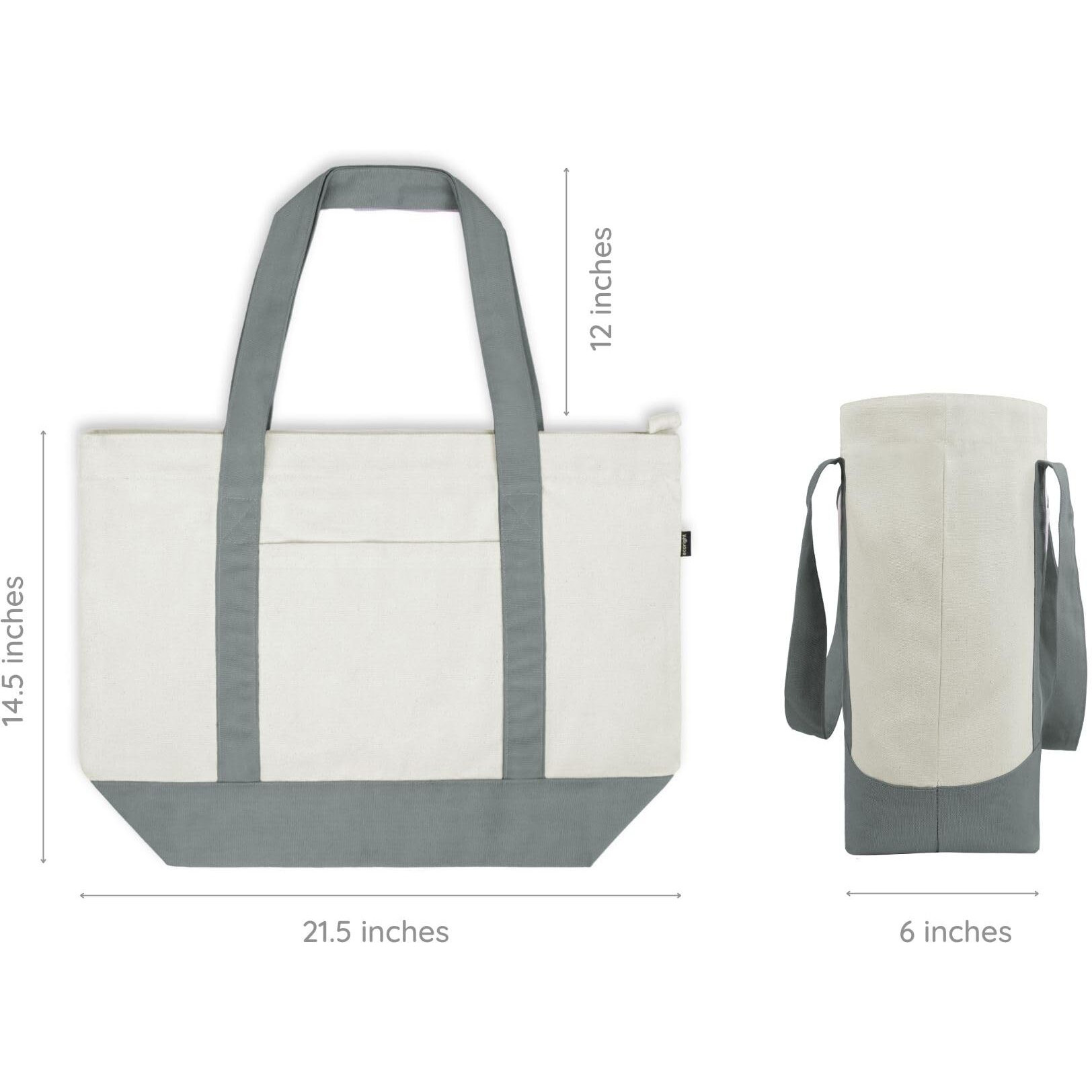 Ecoright Canvas Tote Bag for Women with Zip & Pocket, Large Tote Bags for Women, Tote Bags for Men, Shopping, Beach Tote Bag