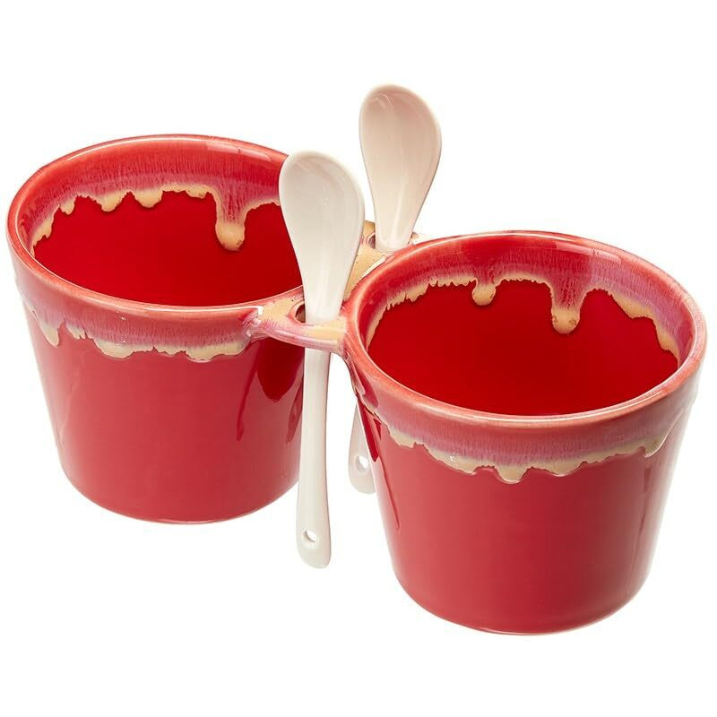 Double Dip Bowls with Spoons - Double Dip Bowls with Spoon Red