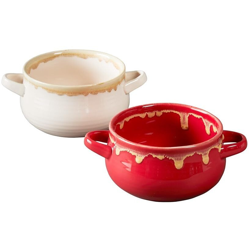 Sets of 2 Soup Bowls - Red/Cream