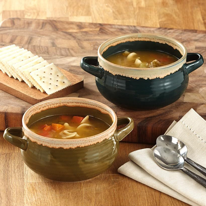 Sets of 2 Soup Bowls - Blue/Green