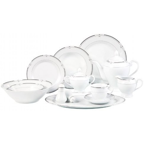 57 Piece Black and Silver Border Dinner Set  Service for 8 By Lorren Home Trends