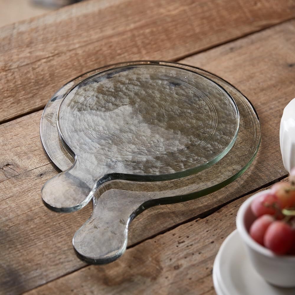 Set of Two Blocked Glass Cutting Board Servers