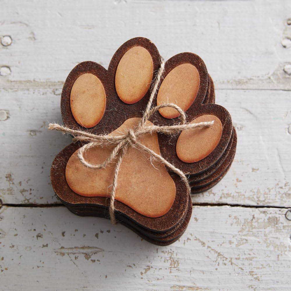 Set of Four Wood Burned Paw Coasters