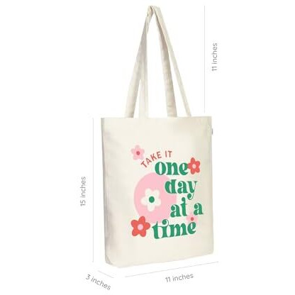 Ecoright Aesthetic Canvas Tote Bag for Women with Zipper, Mothers Day Gift Tote Bag for Women for Beach, Grocery, Daily Use