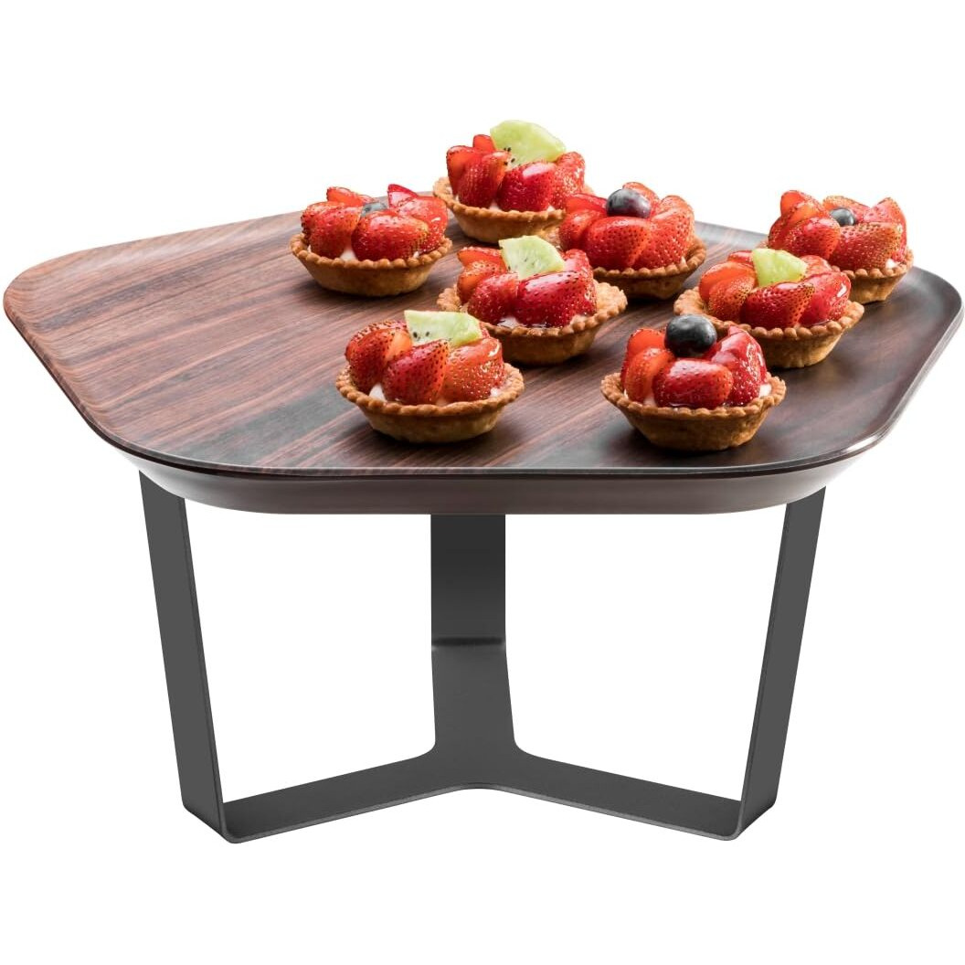 7 in. Walnut Polygon Forme Melamine Tray & 3 Leg Riser Set&44 2 Piece