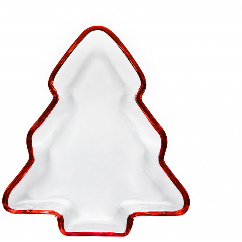8 clear and Red christmas Tree crystal Serving Tray