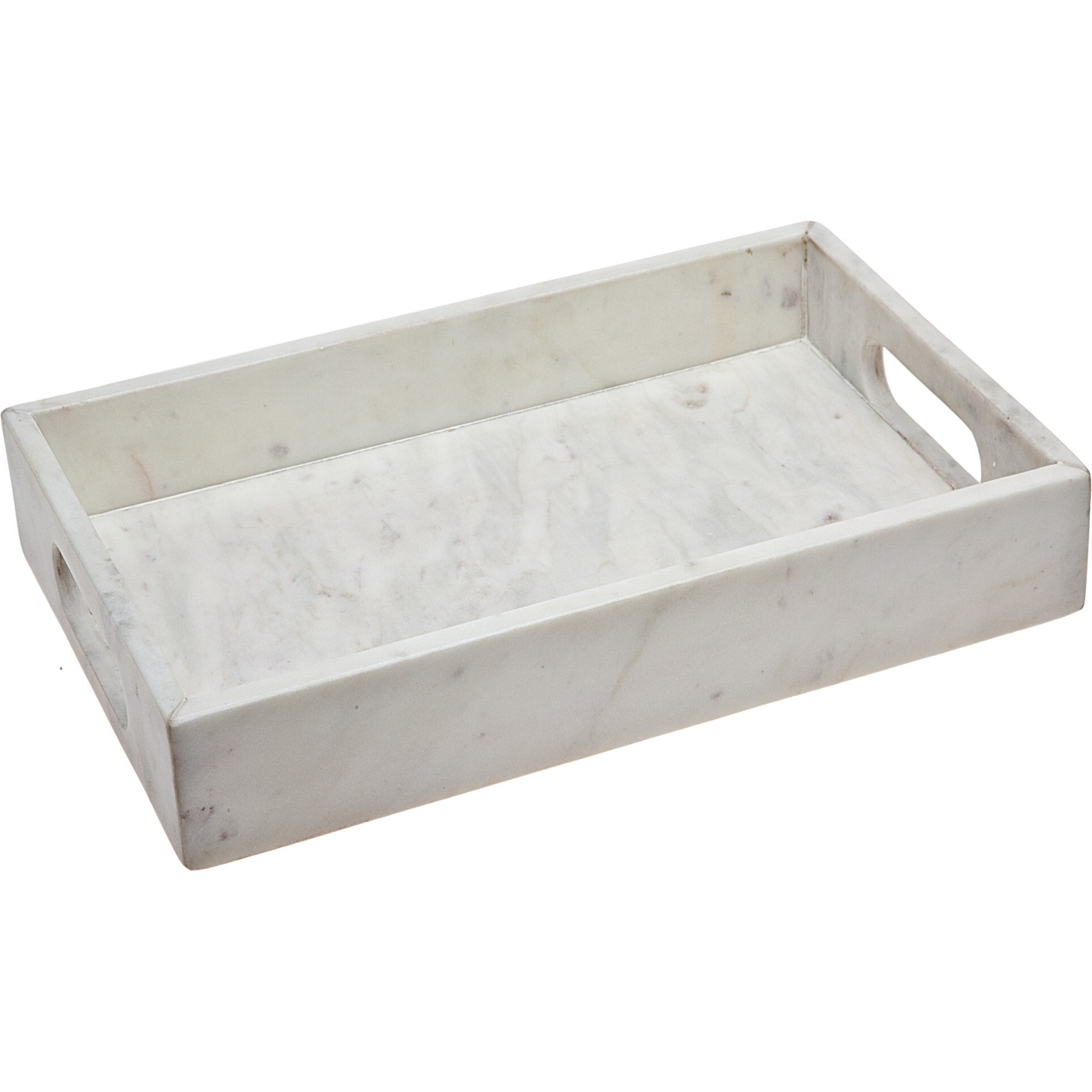 16 White Rectangular Marble Serving Tray With Handles