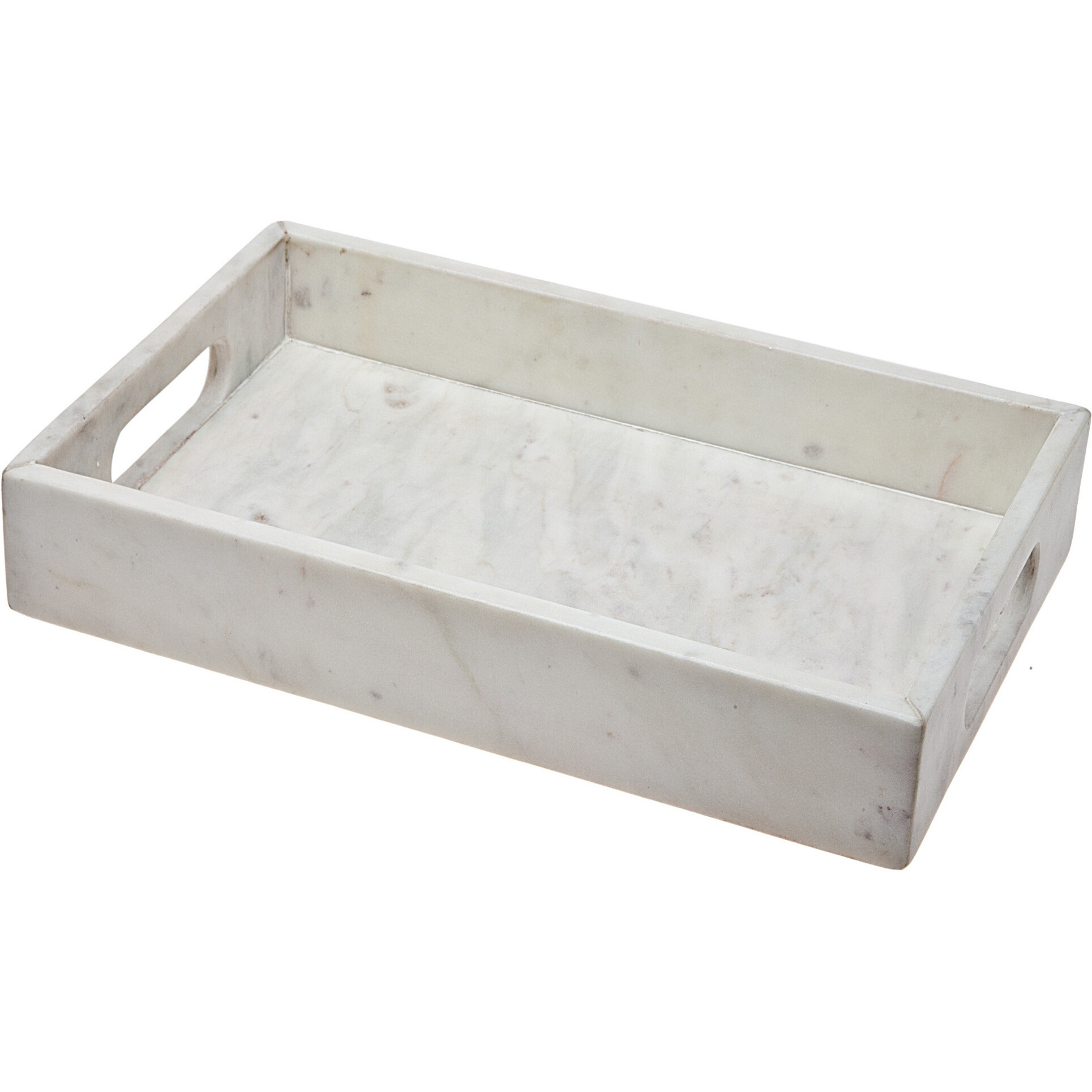 16 White Rectangular Marble Serving Tray With Handles