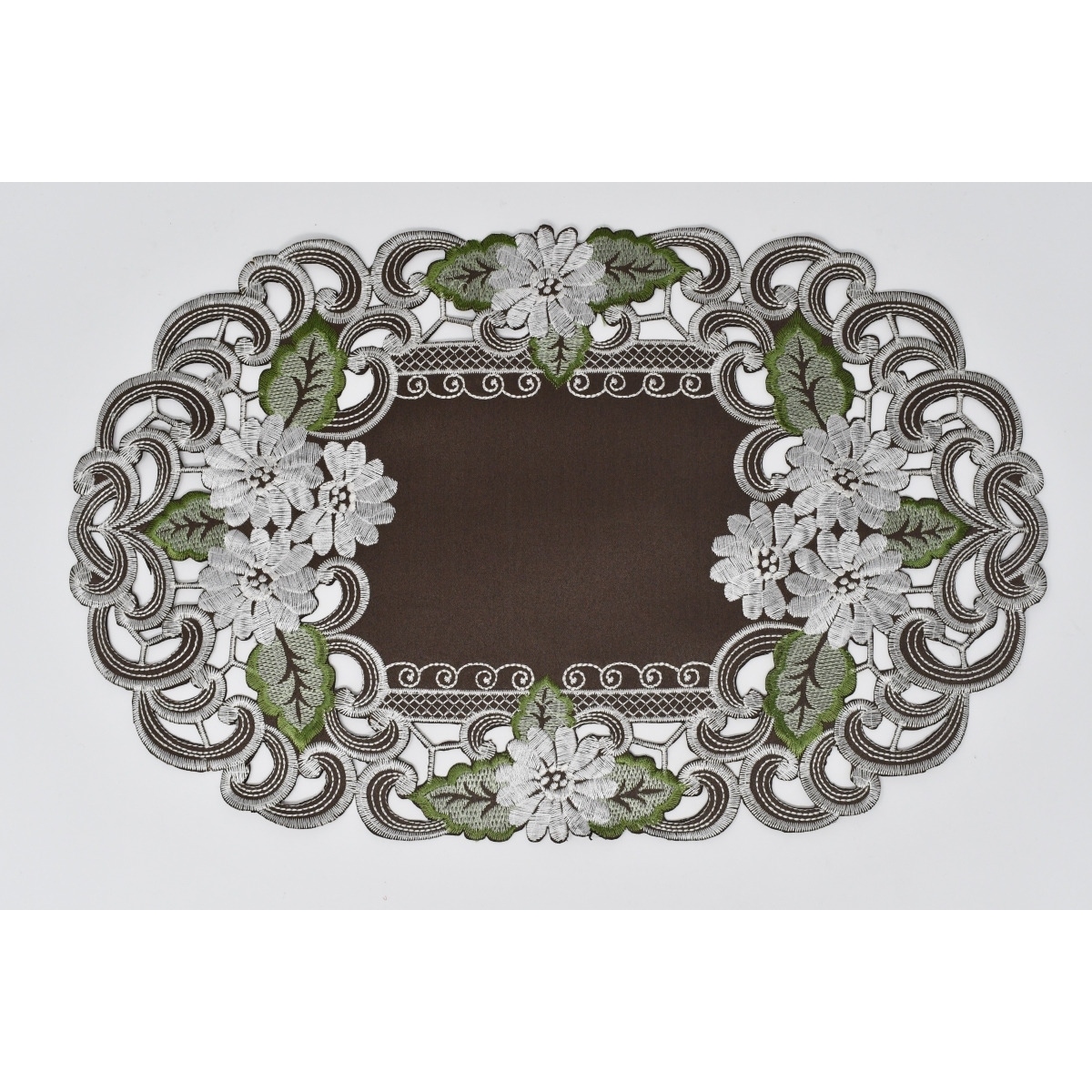 H8852-1-12x18 12 x 18 in. White Daisy Green Leaves on Brown Fabric Placemat
