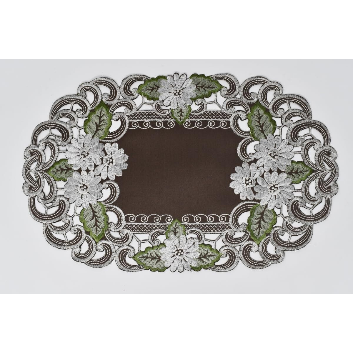H8852-1-12x18 12 x 18 in. White Daisy Green Leaves on Brown Fabric Placemat