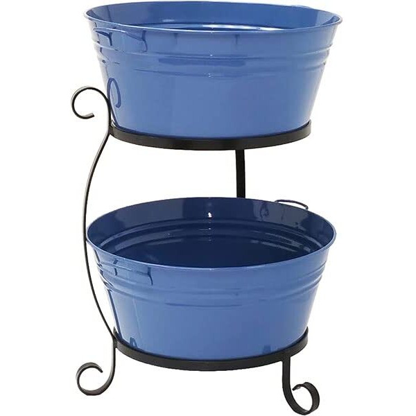 Enameled galvanized Steel Double Beverage Tub with Iron Stand&44 Blue