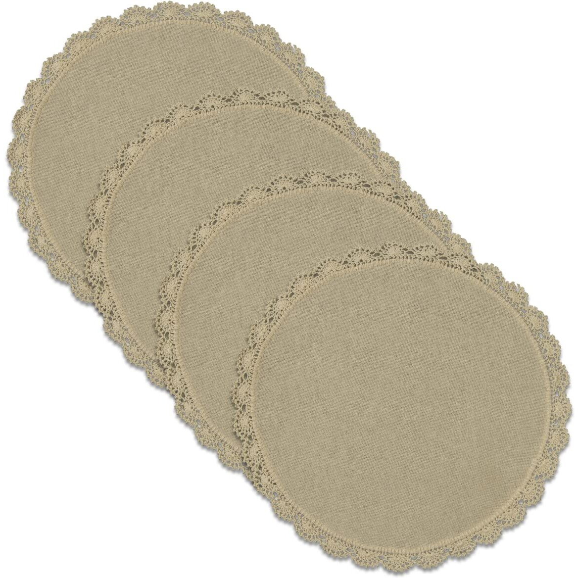 12 in. Crochet Envy Petal Edge Round Doily - Natural - Set of 4