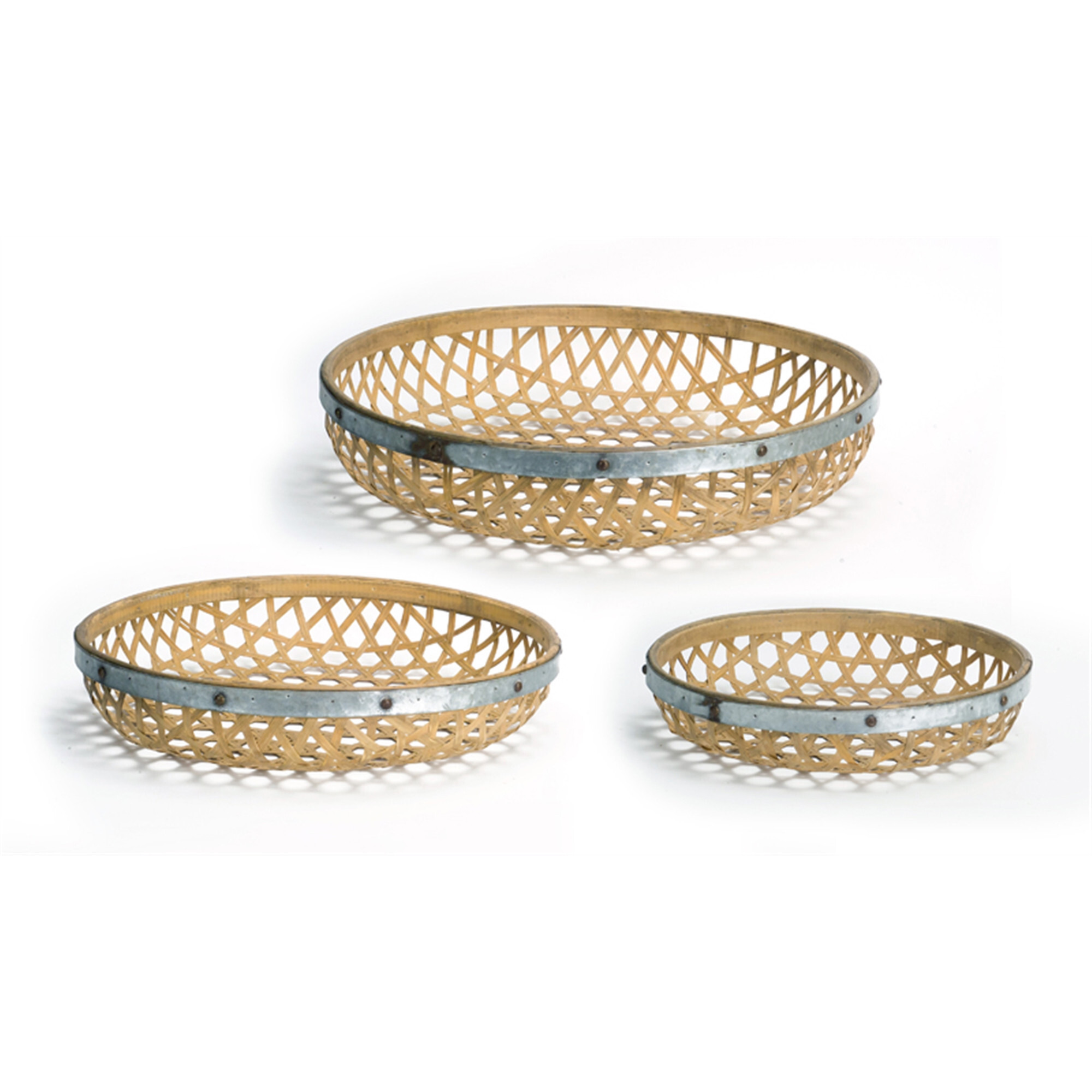 Set Of Three Brown Round Solid Wood Serving Tray