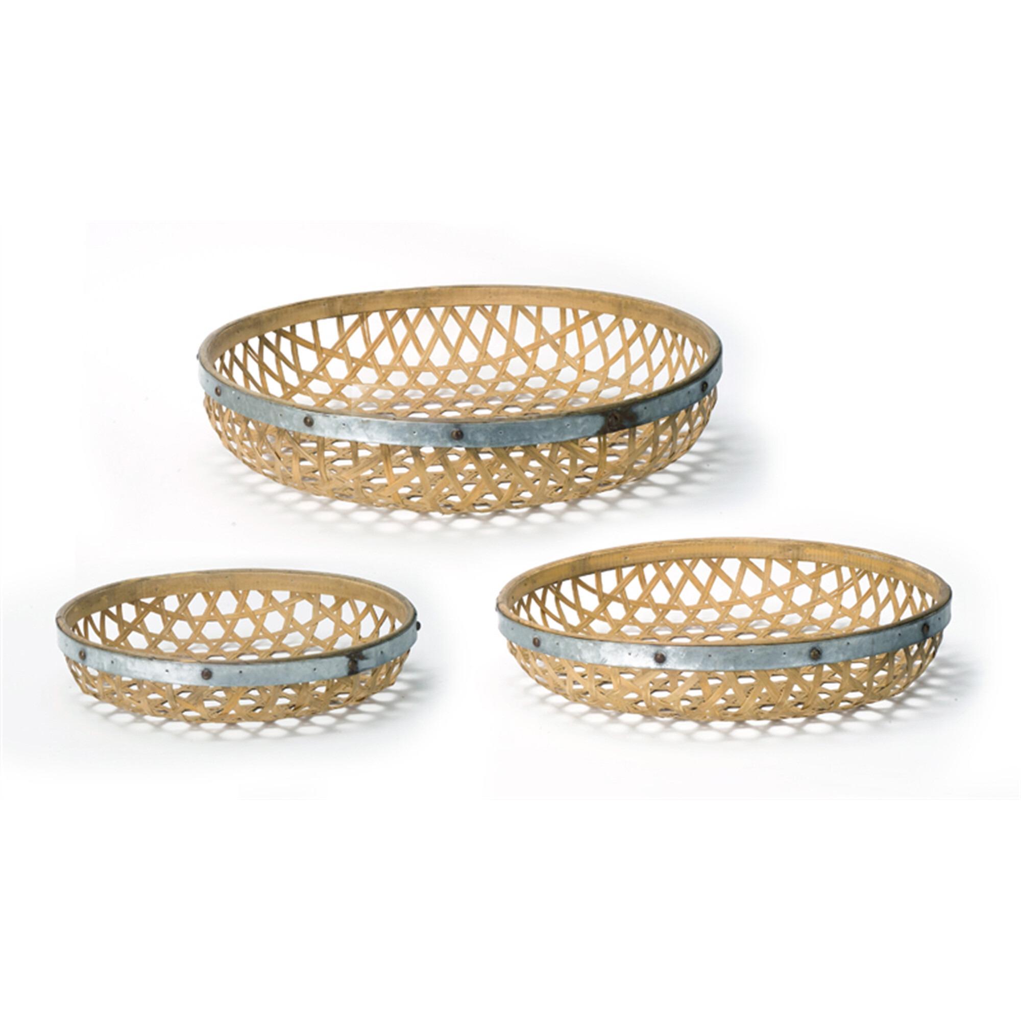 Set Of Three Brown Round Solid Wood Serving Tray