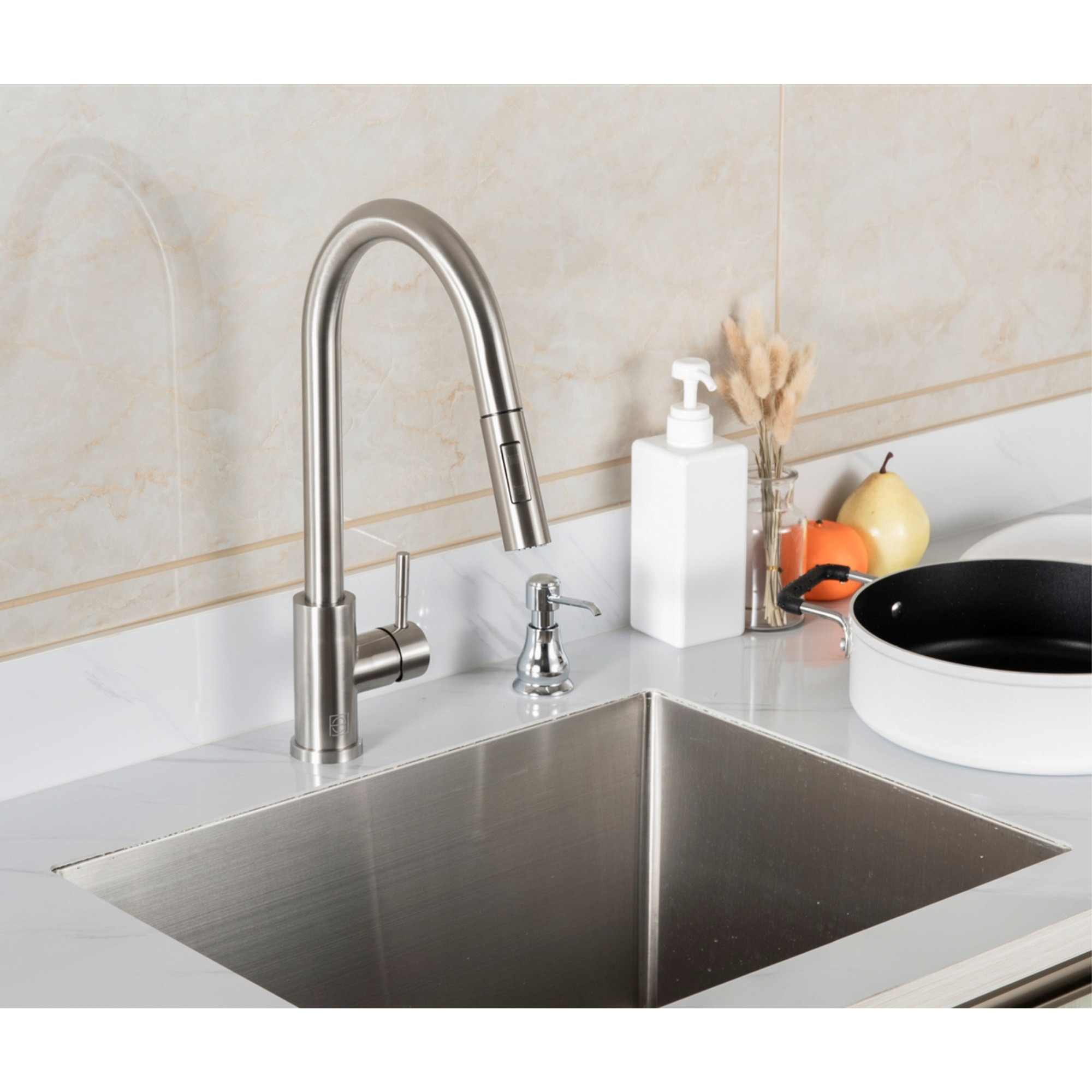Jack Single Handle Pull Down Sprayer Kitchen Faucet in Brushed Nickel