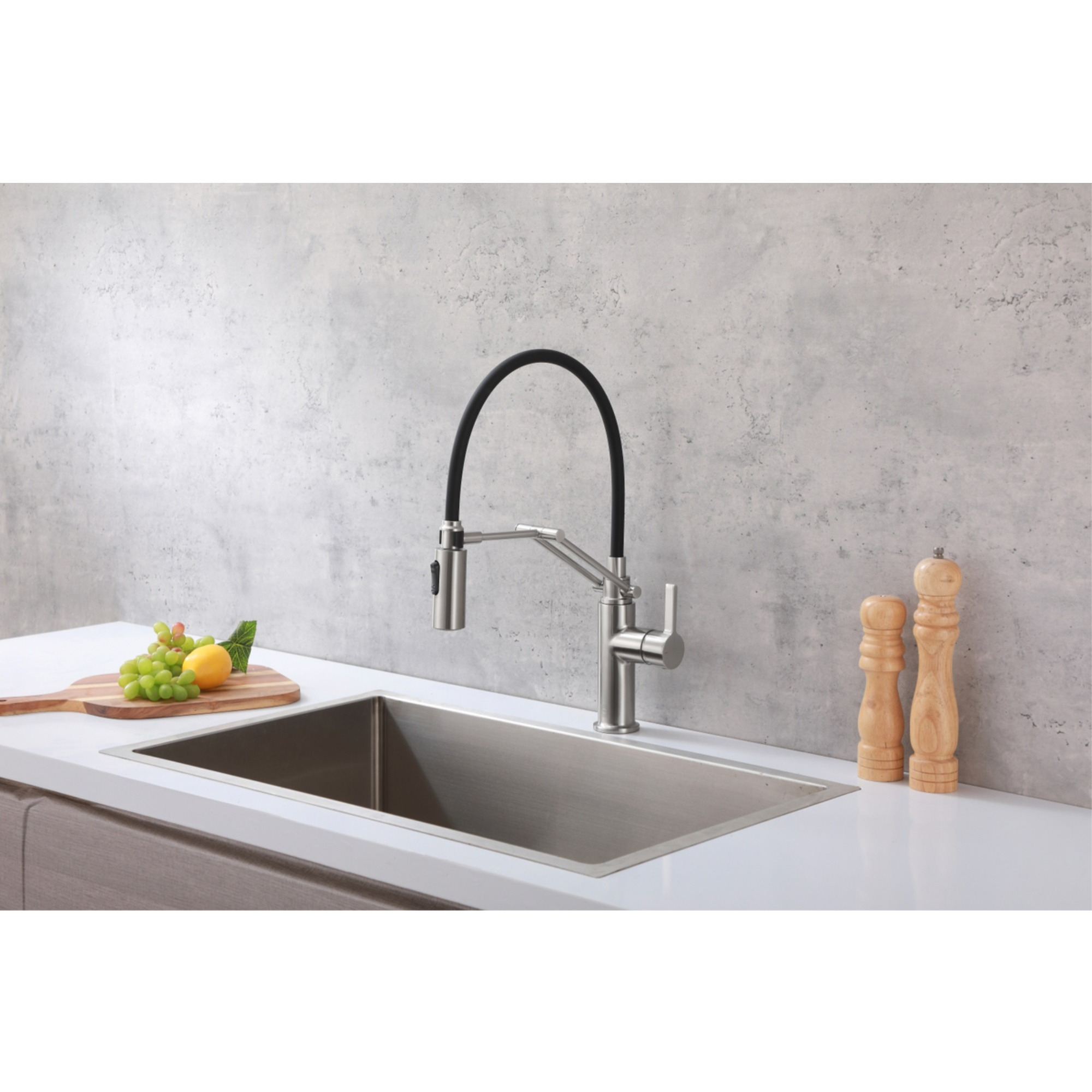 Leonardo Single Handle Pull Down Sprayer Kitchen Faucet in Brushed Nickel