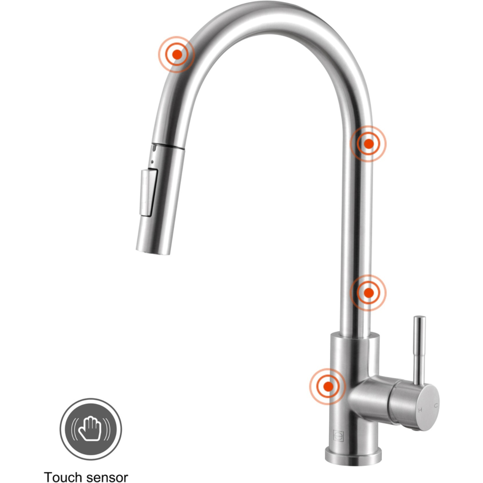 Luca Single Handle Pull Down Sprayer Kitchen Faucet with touch sensor in Brushed Nickel