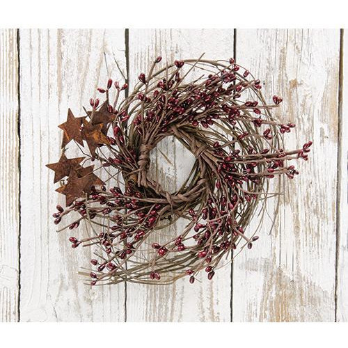 Burgundy Pip & Star Twig Wreath, 10"