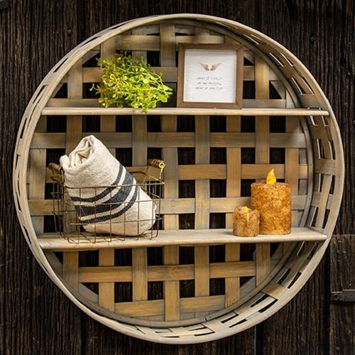 Basket Weave Two-Level Round Wall Shelf