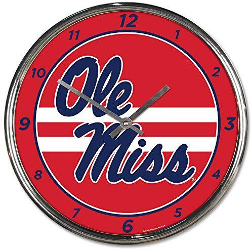 Mississippi Rebels Clock Round Wall Style Chrome