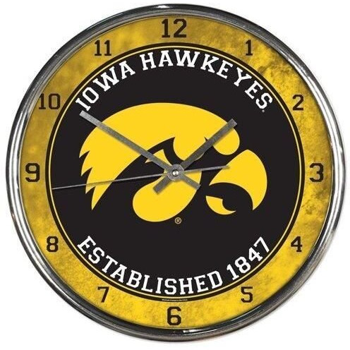 Iowa Hawkeyes Round Chrome Wall Clock