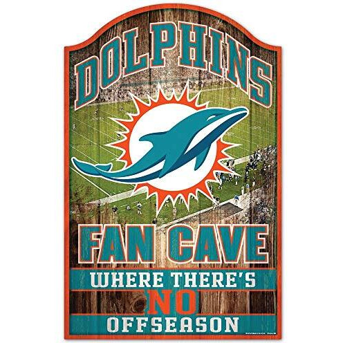 Miami Dolphins Wood Sign - 11&quotx17" Fan Cave Design