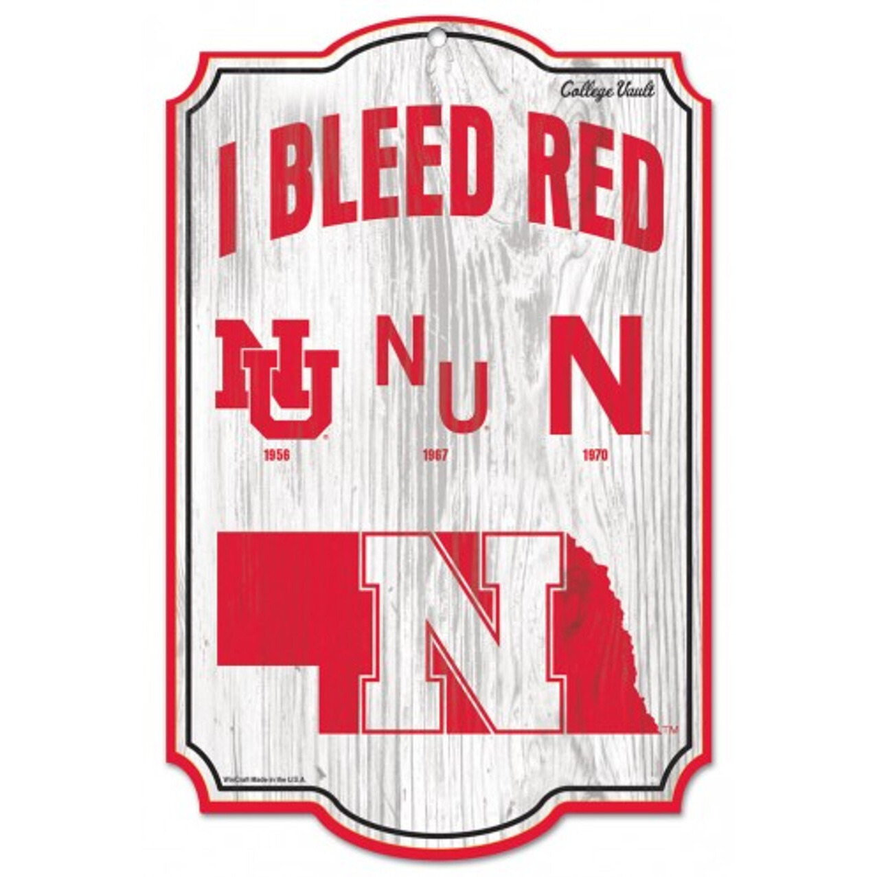 Nebraska Cornhuskers Wood Sign - College Vault - 11" x 17"