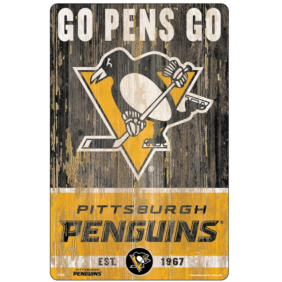 Pittsburgh Penguins Sign 11x17 Wood Slogan Design