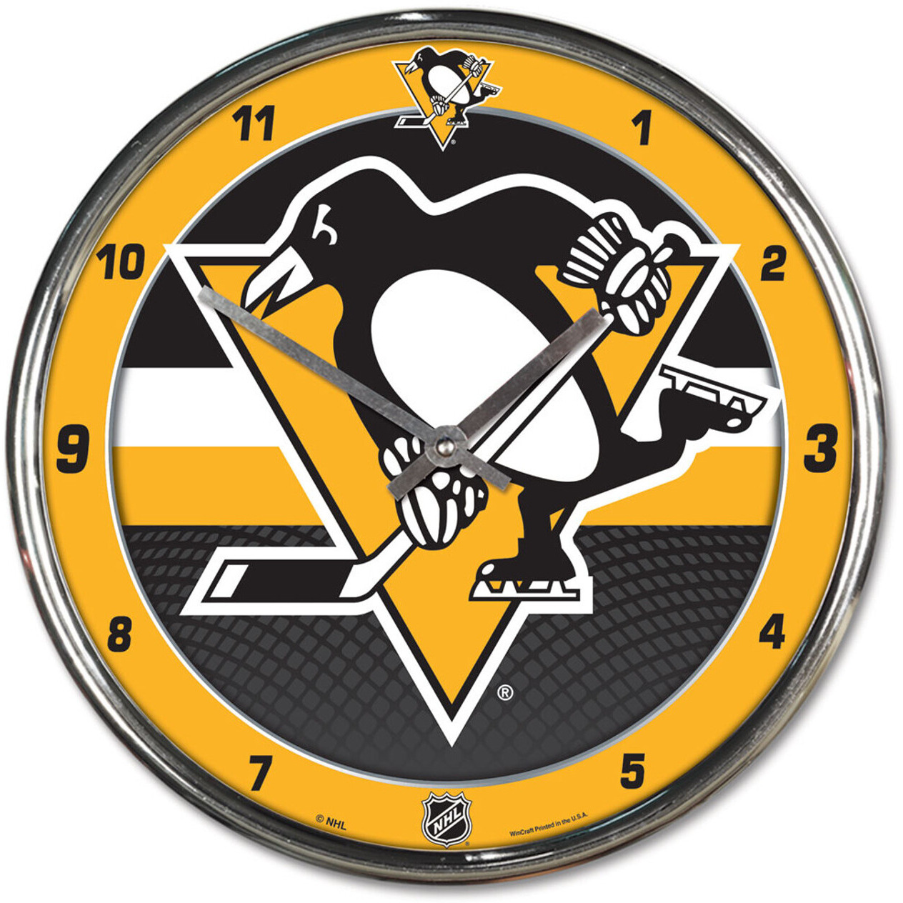 Pittsburgh Penguins Round Chrome Wall Clock