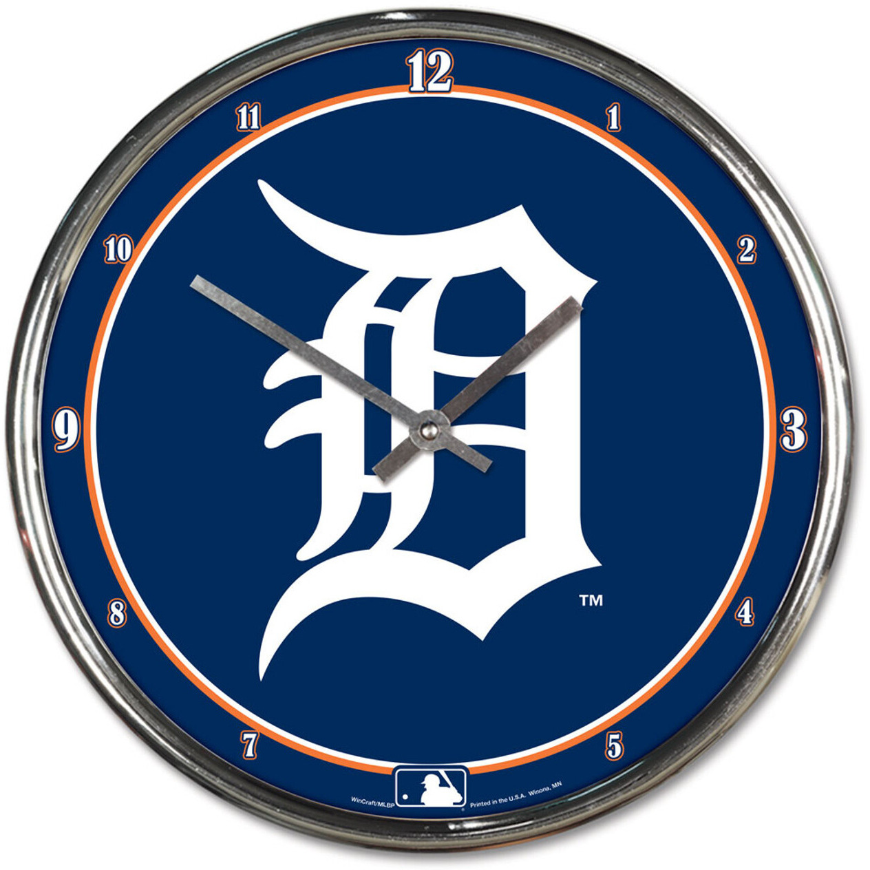 Detroit Tigers Round Chrome Wall Clock