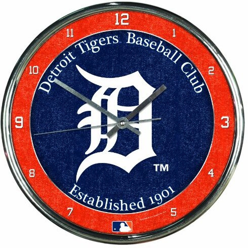Detroit Tigers Round Chrome Wall Clock
