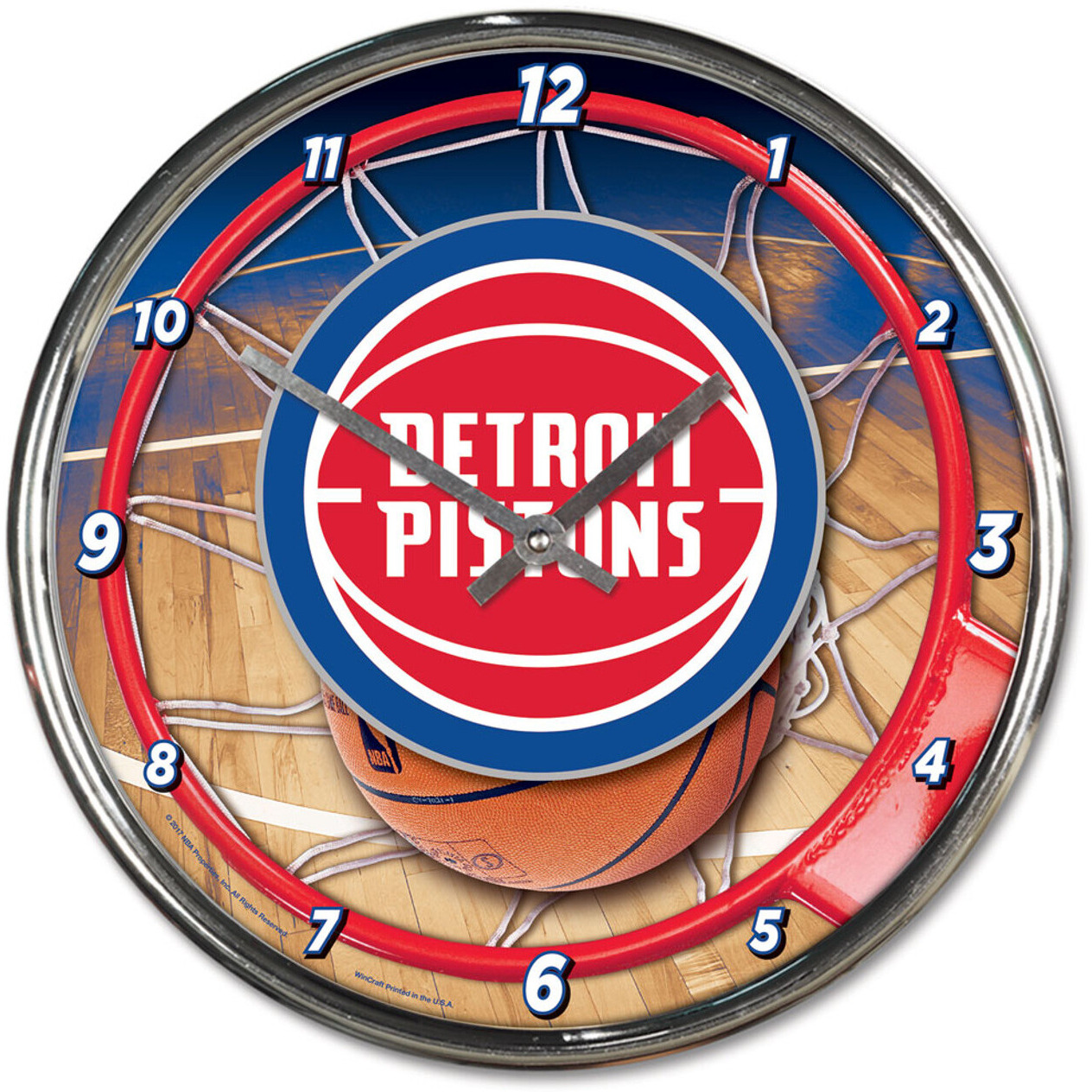 Detroit Pistons Clock Round Wall Style Chrome