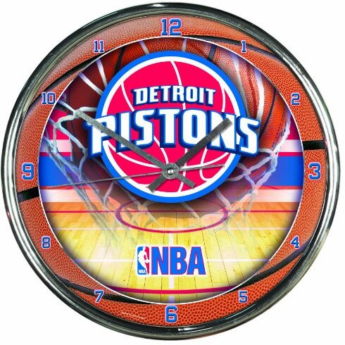 Detroit Pistons Clock Round Wall Style Chrome