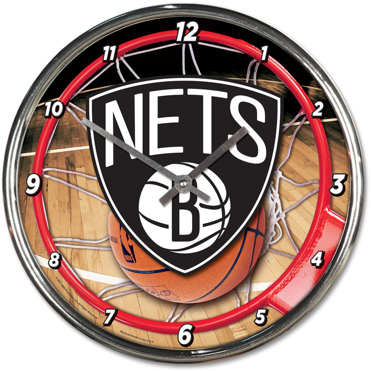 Brooklyn Nets Clock Round Wall Style Chrome