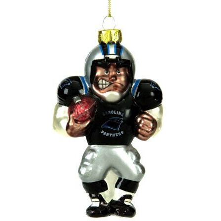 Carolina Panthers Ornament Blown Glass Football Player CO