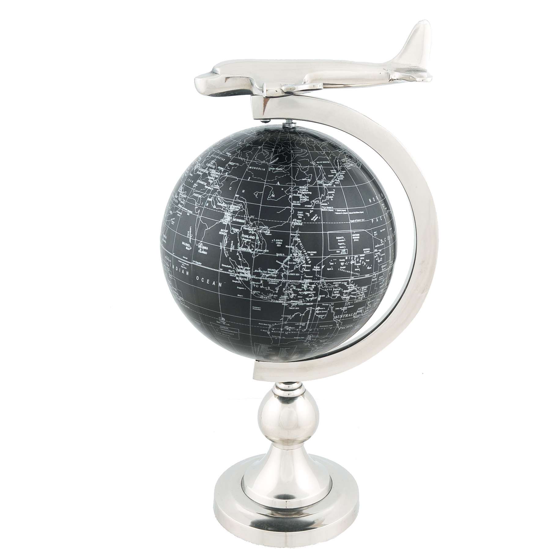 10" X 8.5" X 18" Airplane On Globe With Brass Stand