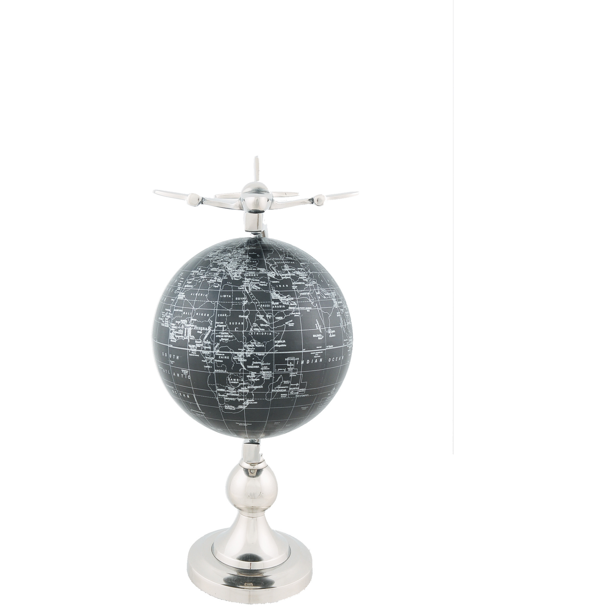 10" X 8.5" X 18" Airplane On Globe With Brass Stand