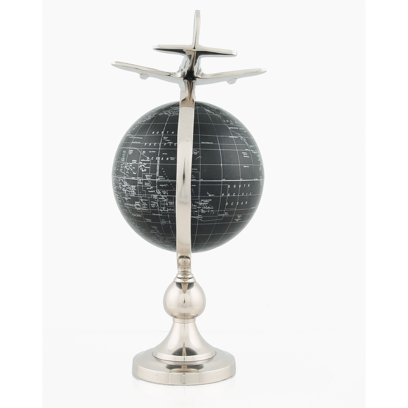 10" X 8.5" X 18" Airplane On Globe With Brass Stand
