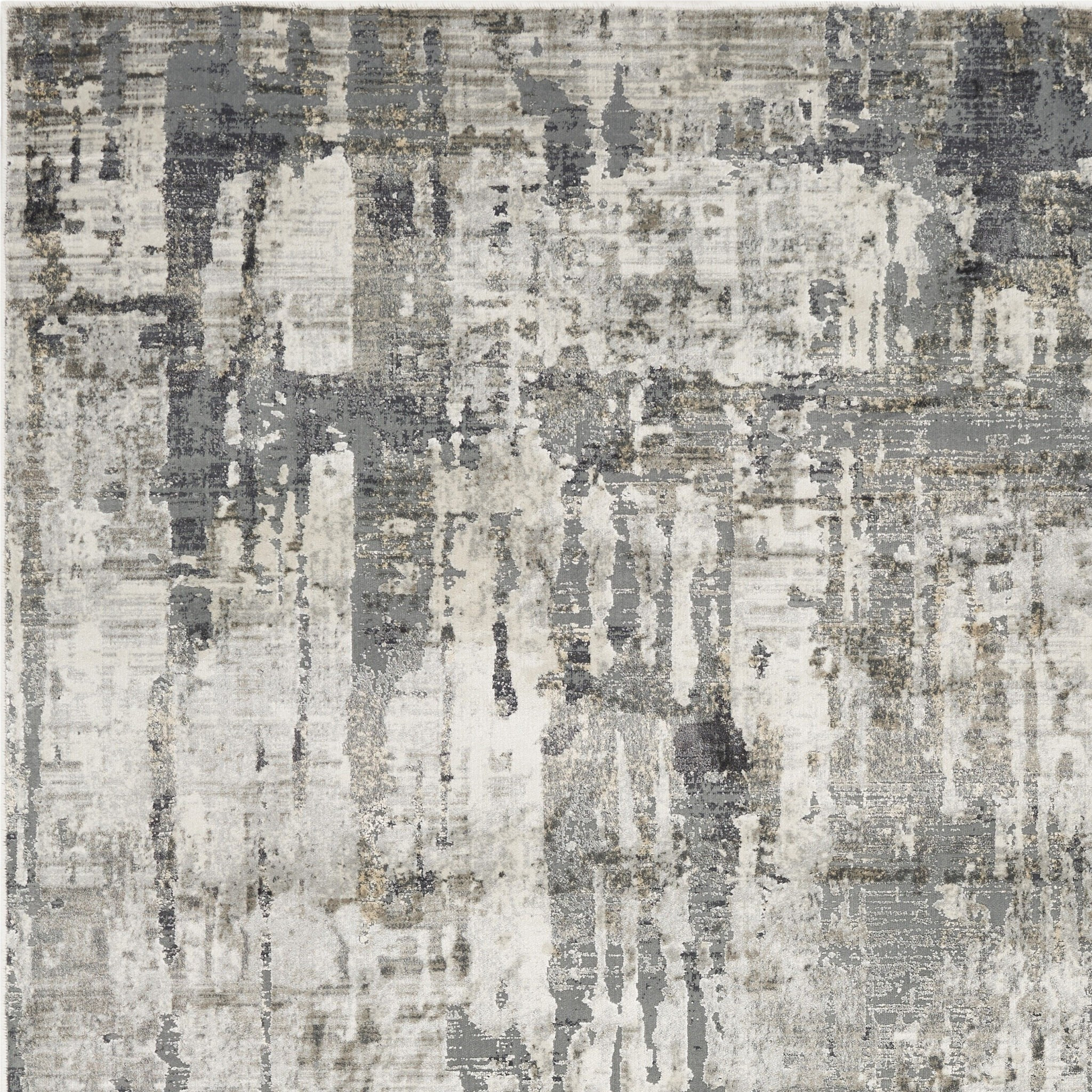 3'X5' Grey Machine Woven Abstract Drip Indoor Area Rug