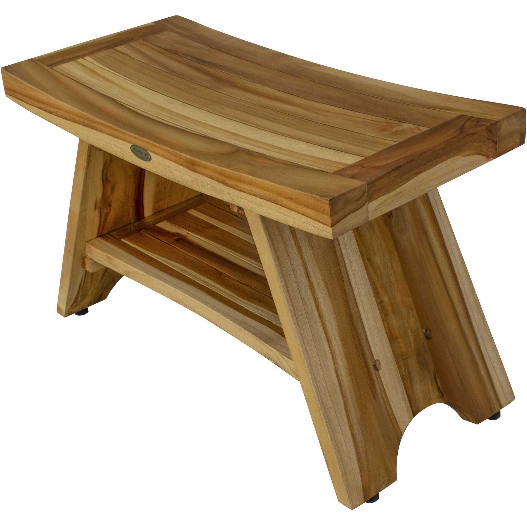 Rectangular Teak Shower Stool Or Bench With Shelf In Natural Finish