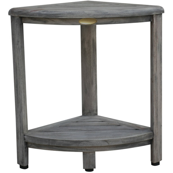Compact Teak Corner Shower Outdoor Bench In Coquina Finish