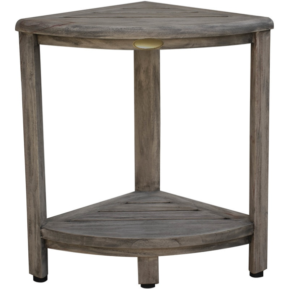 Compact Teak Corner Shower Outdoor Bench In Coquina Finish