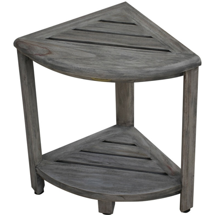 Compact Teak Corner Shower Outdoor Bench In Coquina Finish