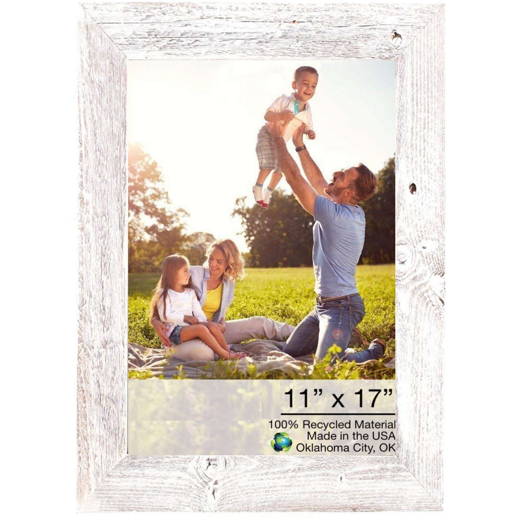 11X17 Rustic White Washed Picture Frame With Plexiglass Holder