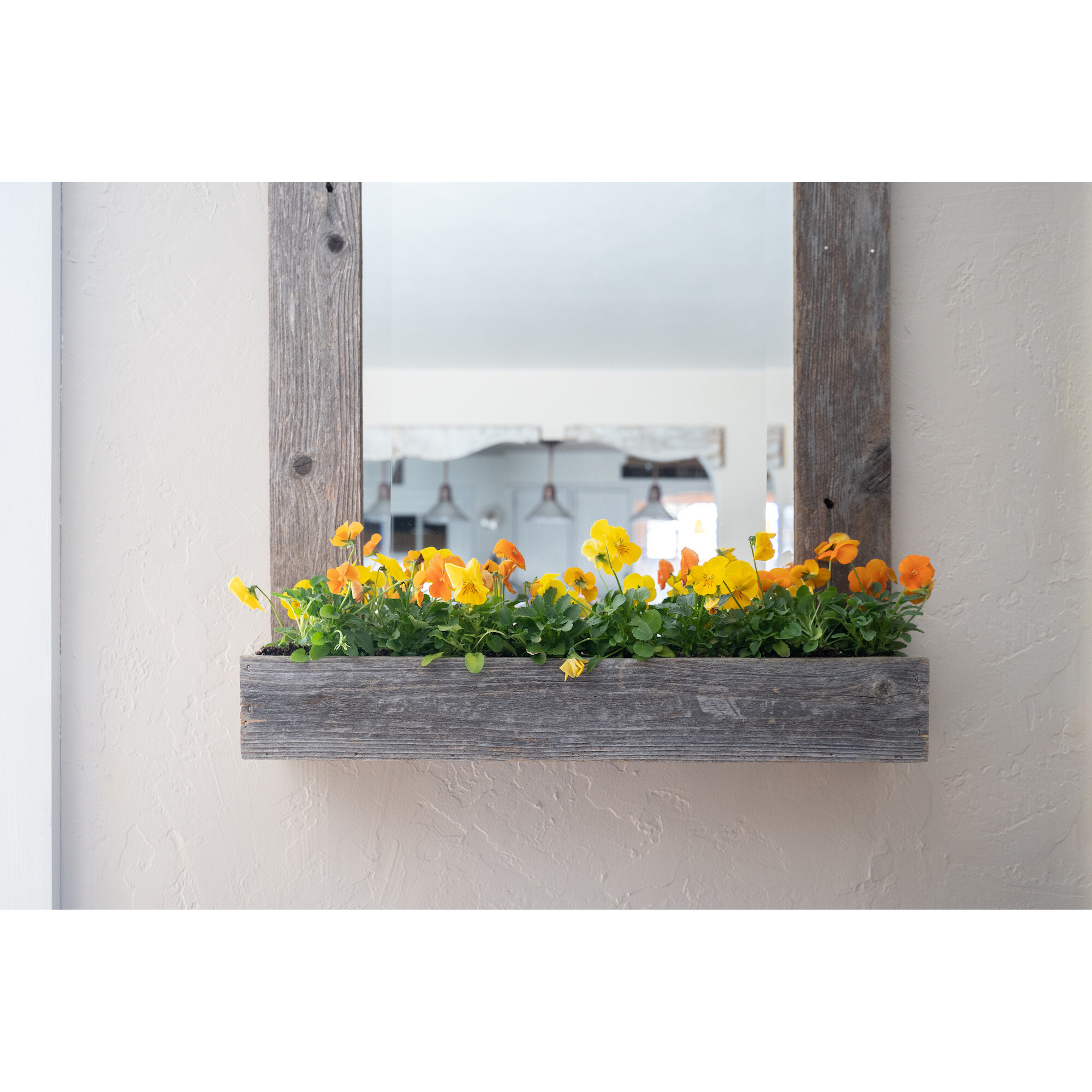 Rustic Weathered Gray Reclaimed Wood Plank Mirror With Shelf