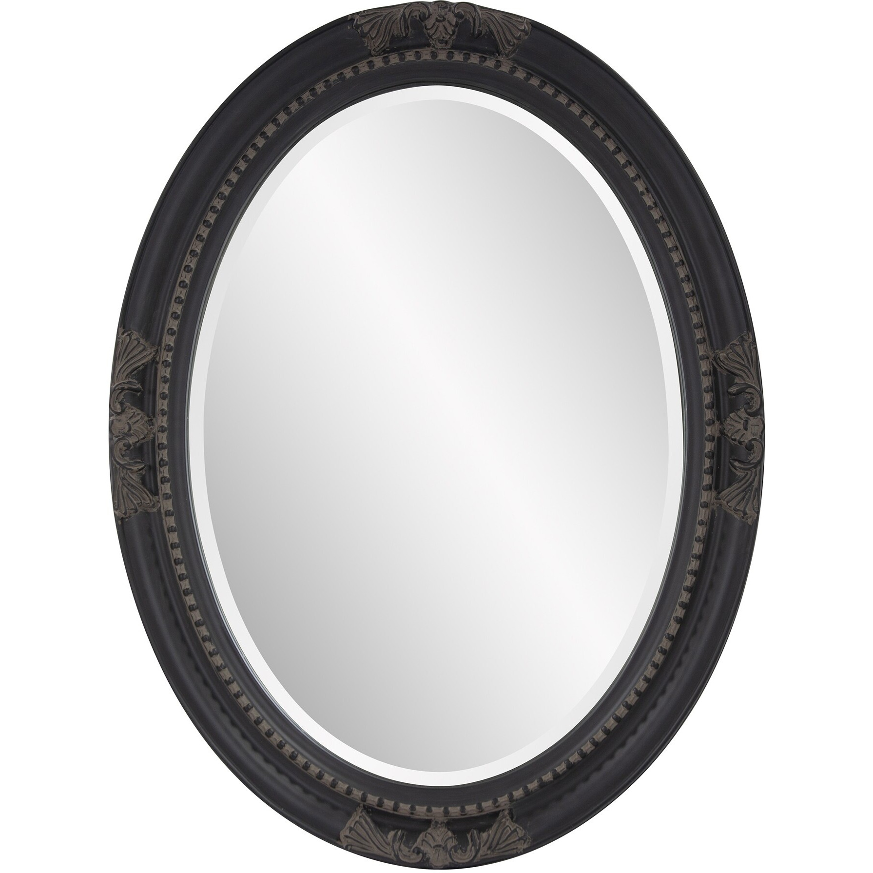 Oval Antiqued Black Wood Frame Mirror