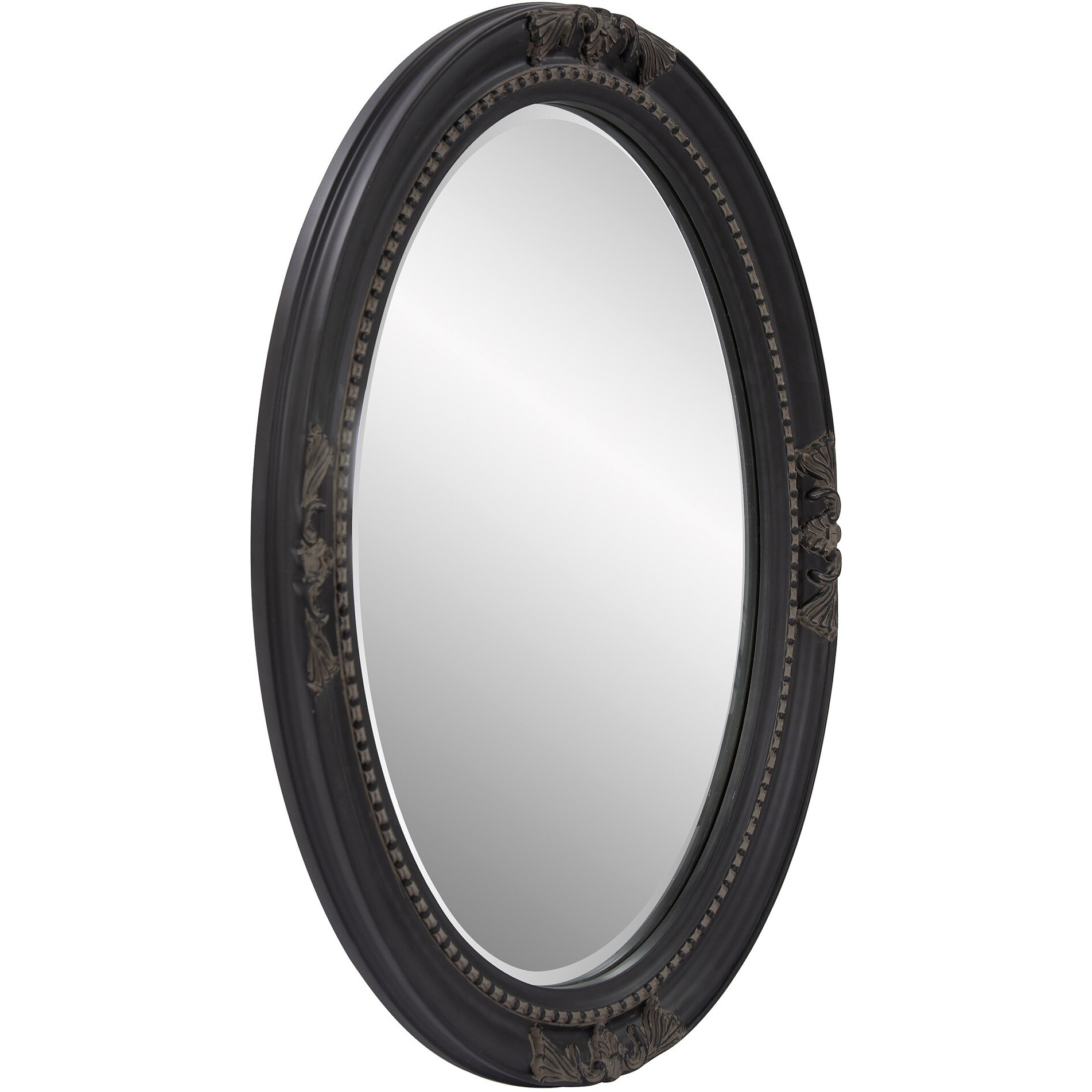 Oval Antiqued Black Wood Frame Mirror