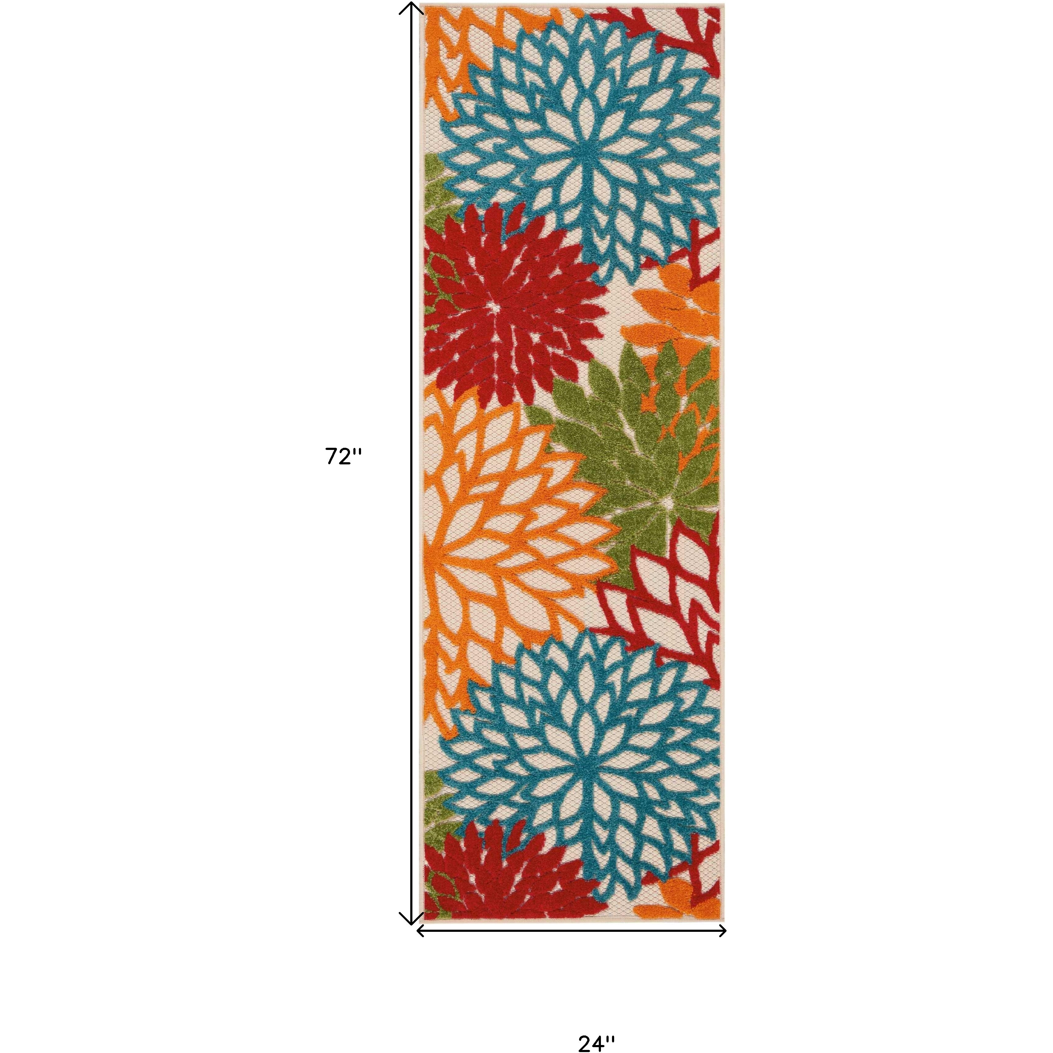 2 X 6 Green Floral Indoor Outdoor Runner Rug