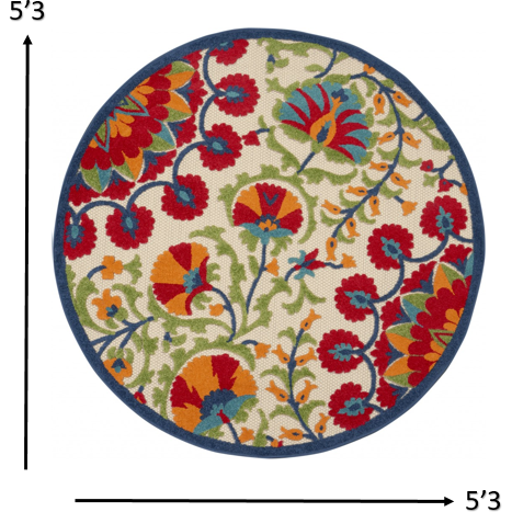 5 Round Red And Multicolor Indoor Outdoor Area Rug