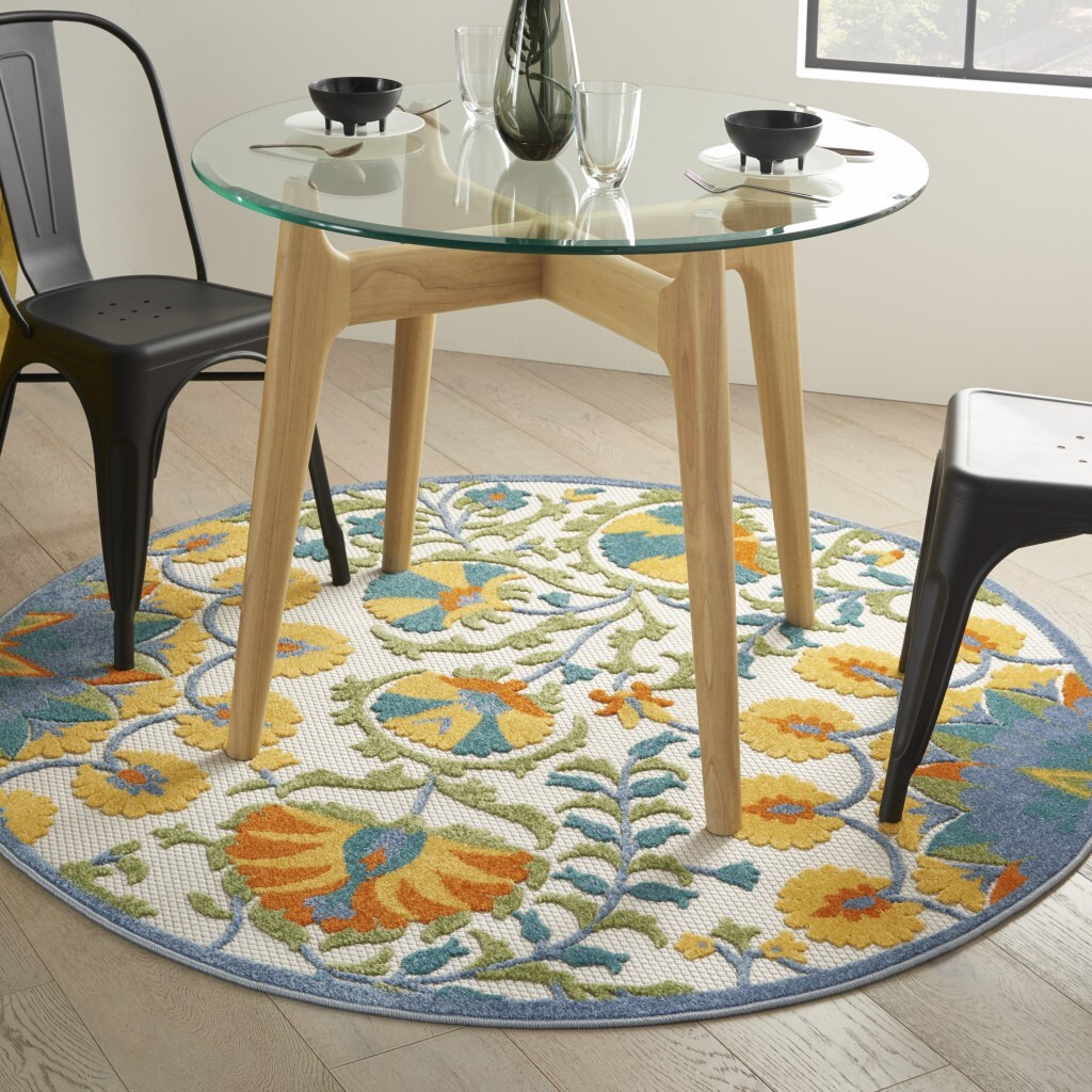 4 Round Multi Medallion Indoor Outdoor Area Rug